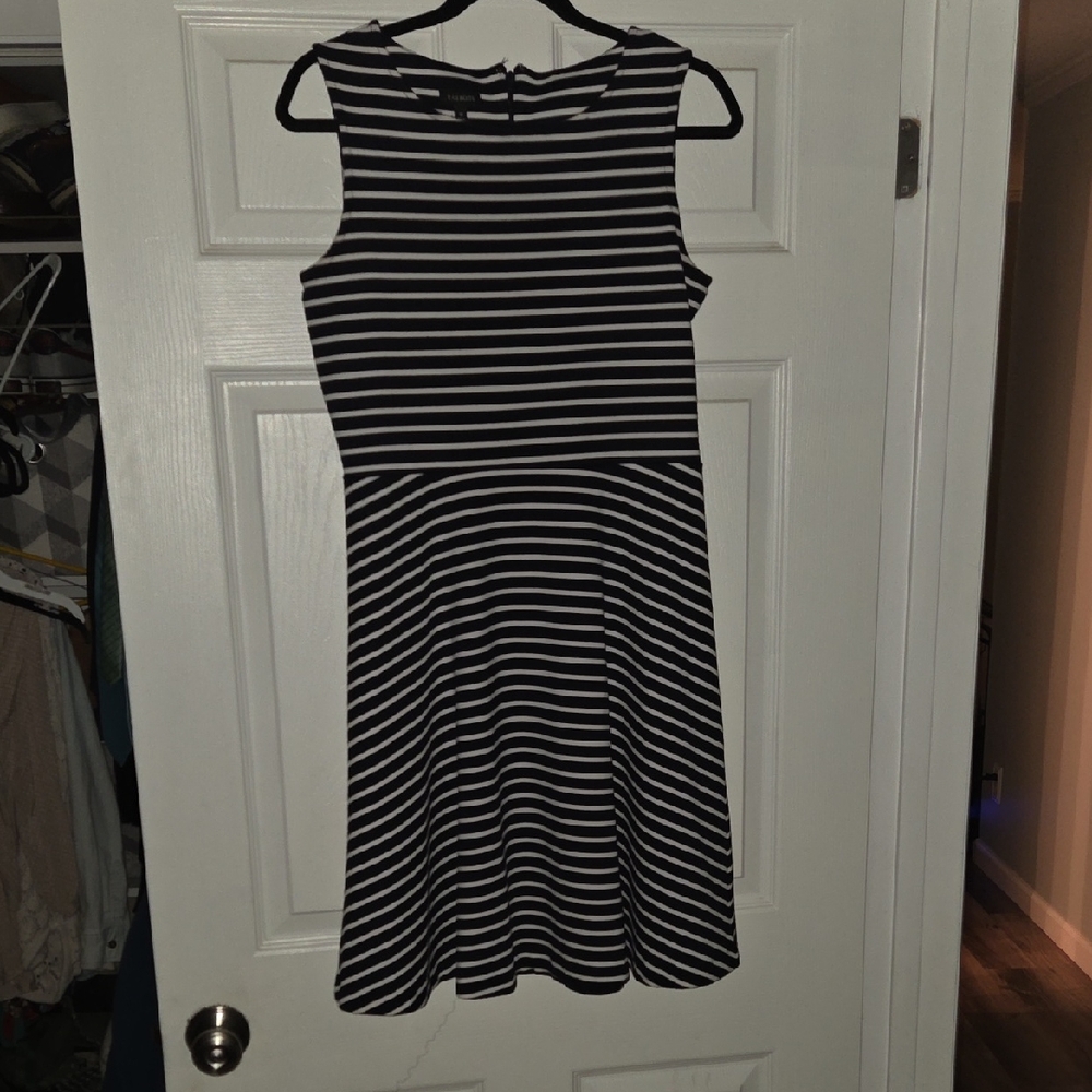 Talbots Black and White Striped Sleeveless Fit-and-Flare Dress
